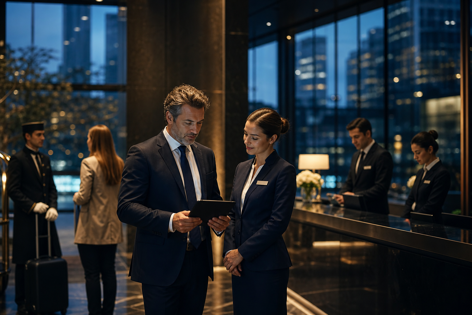 Hospitality and retail leadership teams in a premium guest environment